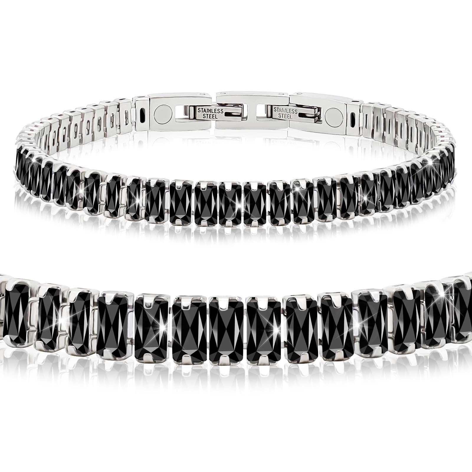 JEROOT Pulseras Magneticas, Mujer Pulseras Magneticas Terapia Acero Inoxidable, Negro B