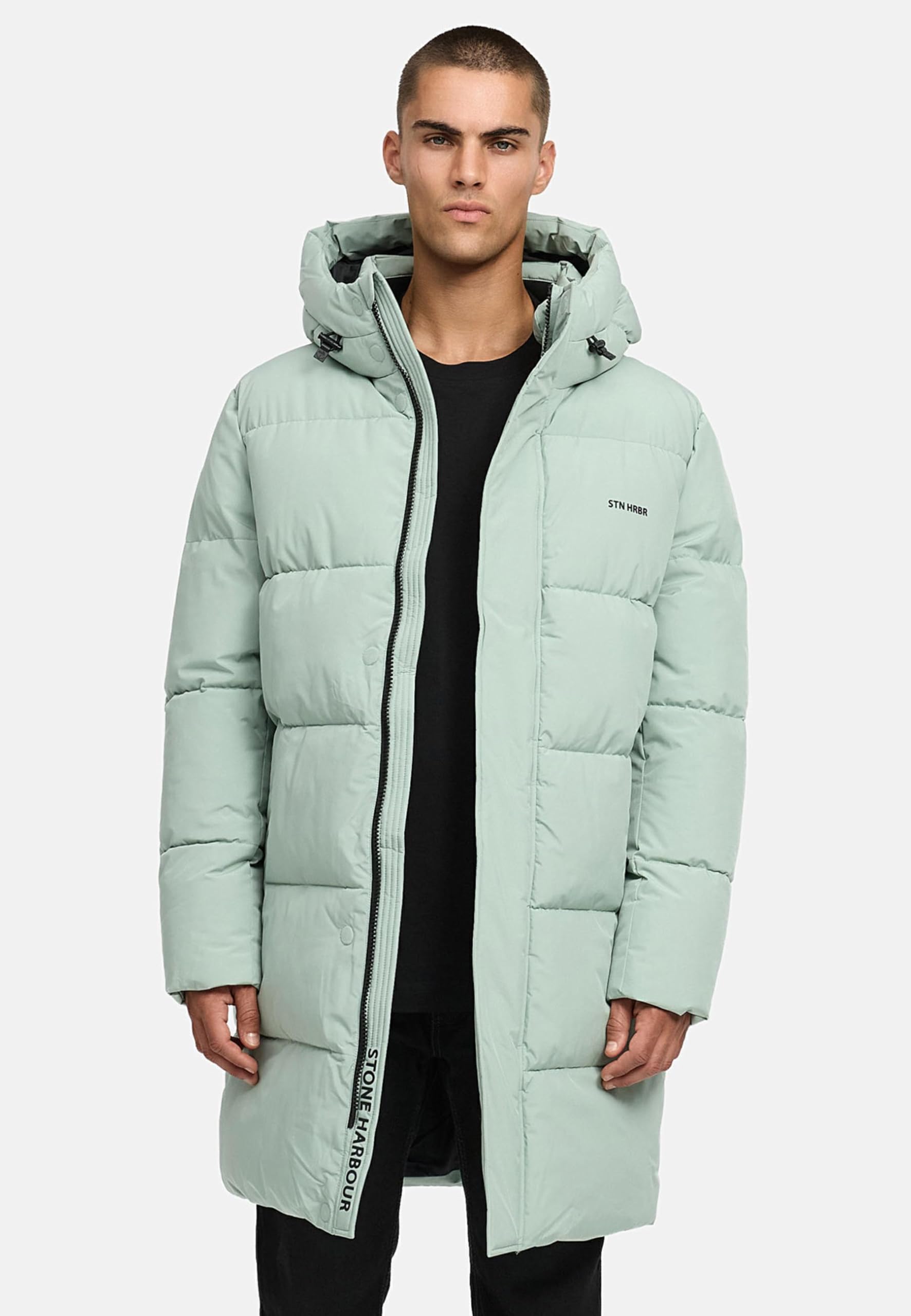 STONE HARBOUR Herren Steppmantel mit kuscheligem Fleece-Innenfutter warmer Wintermantel mit großer Kapuze Hadrieen XX S-3XL