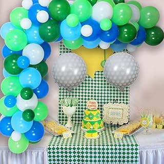 Golf Theme Birthday Party Supplies for 1 2 3 4 5 Year Old - Blue Green Balloon Garland Arch with White Golf Foil Balloon f...