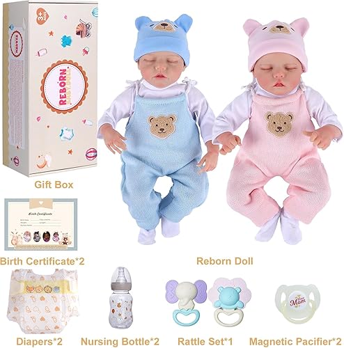 Miniatura 6 de ADFO Muñecas de bebé recién nacidas realistas gemelas, muñecas de vinilo suave de 17 pulgadas, muñecas realistas de la vida real con ropa y juguete,