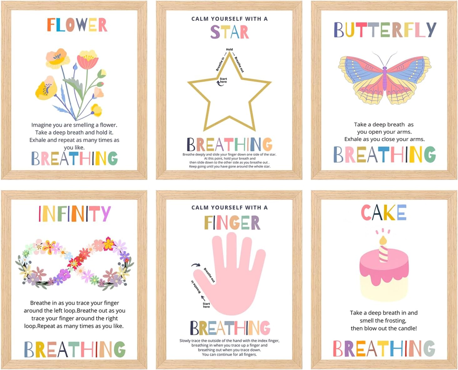 6 Pcs Mental Health Wall Art Calmness Breathe Canvas Wall Decor Motivational Anxiety Relief Pictures for Classroom Posters Elementary and Middle Teacher Office Decoration(Unframed)