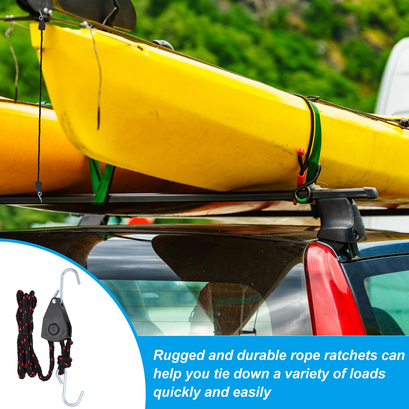 PATIKIL 2 Pcs Red & Black 3/8" x 10 ft Heavy Duty ABS Plastic Rope Tie Down Straps for Kayak Canoe, Car, Truck, Trailer, ATV - Image 4