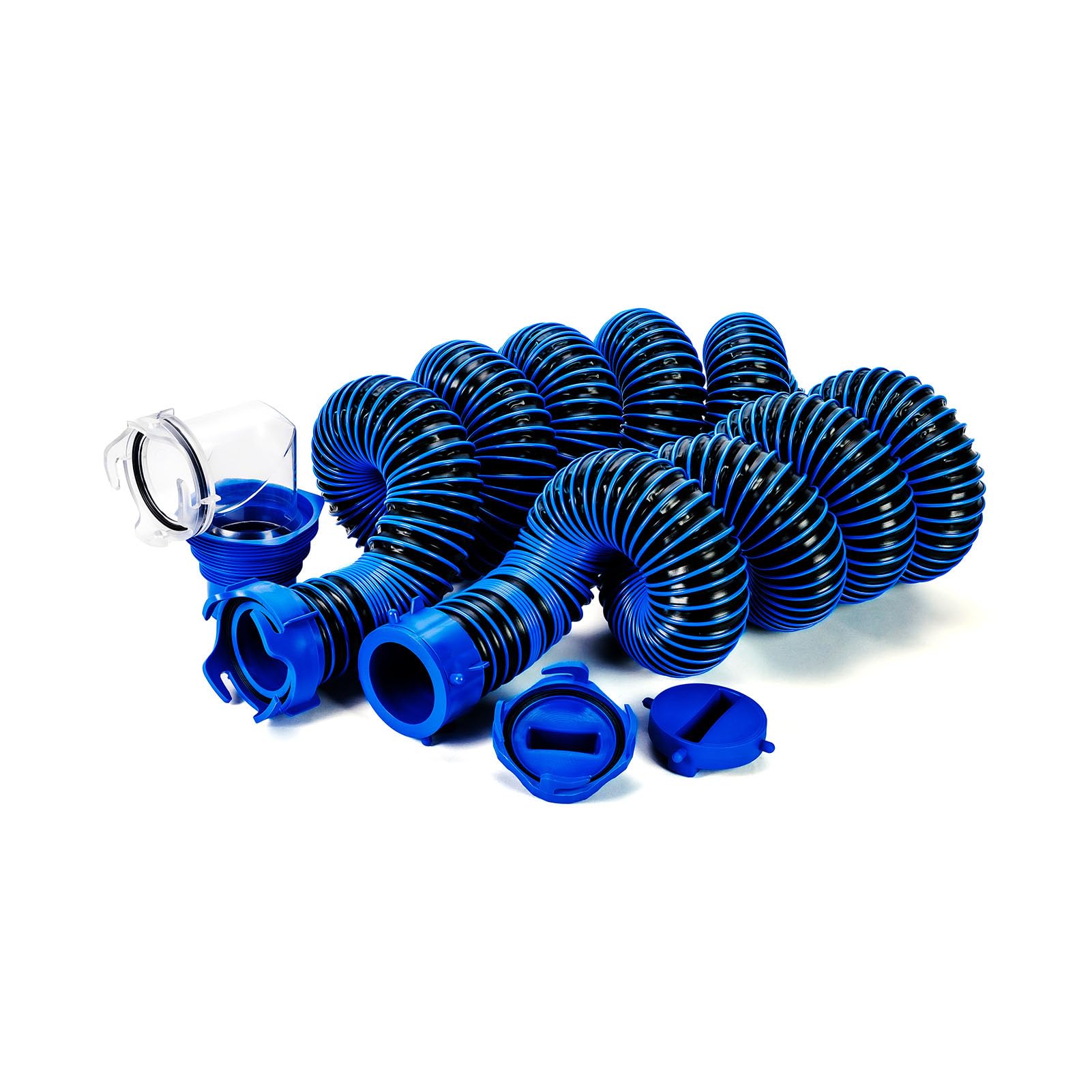 Kit Tubo per Scarico Camper 20 Ft con Gomito Trasparente a 90 | Tubo per acque reflue in TPE con adattatore 4 in 1, tappi terminali a prova di perdite, per serbatoio delle acque reflue