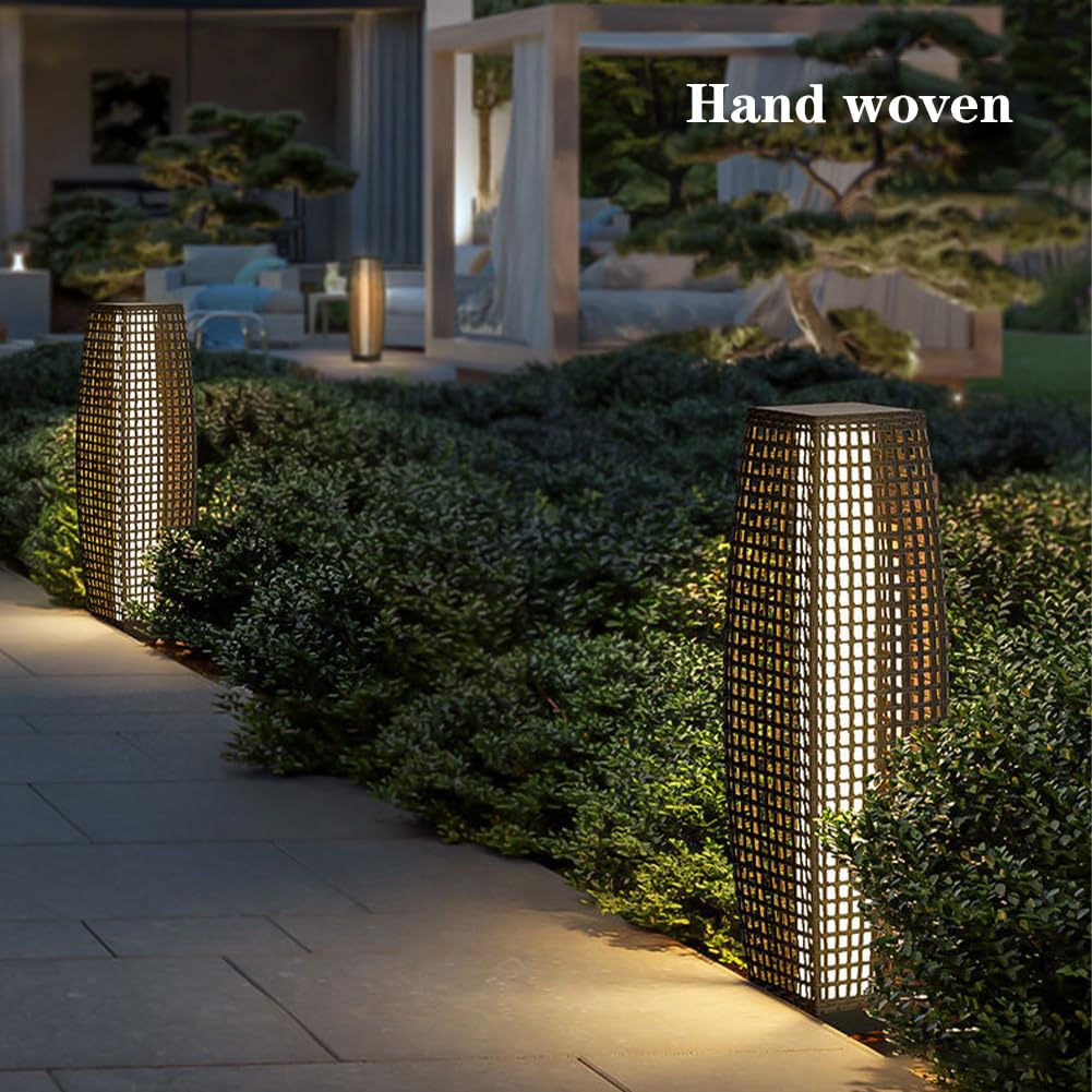 TTDGYYXW So Powered Lámpara de pie para Exteriores IP65 Impermeable WovWicker Light para Terraza Patio GardLn Entrada Porche Gris para Cualquier Espacio al Aire Libre
