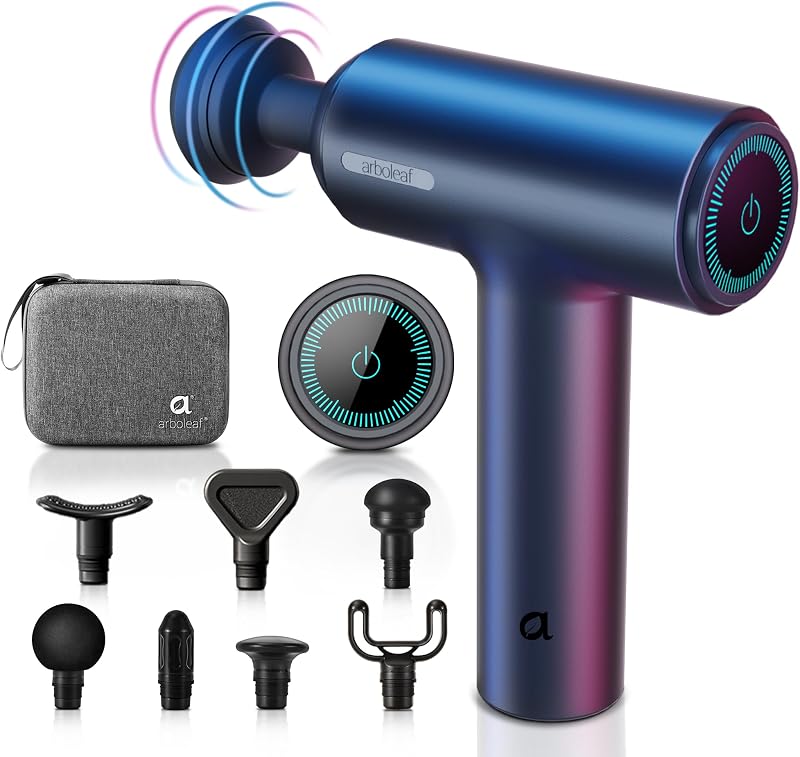 arboleaf Mély Izom Masszázspisztoly 10mm Amplitúdóval - 60W Erős Motor, LED Érintőképernyő, 6 Sebességfokozat, 7 Masszázsfej, USB-C Gyorstöl