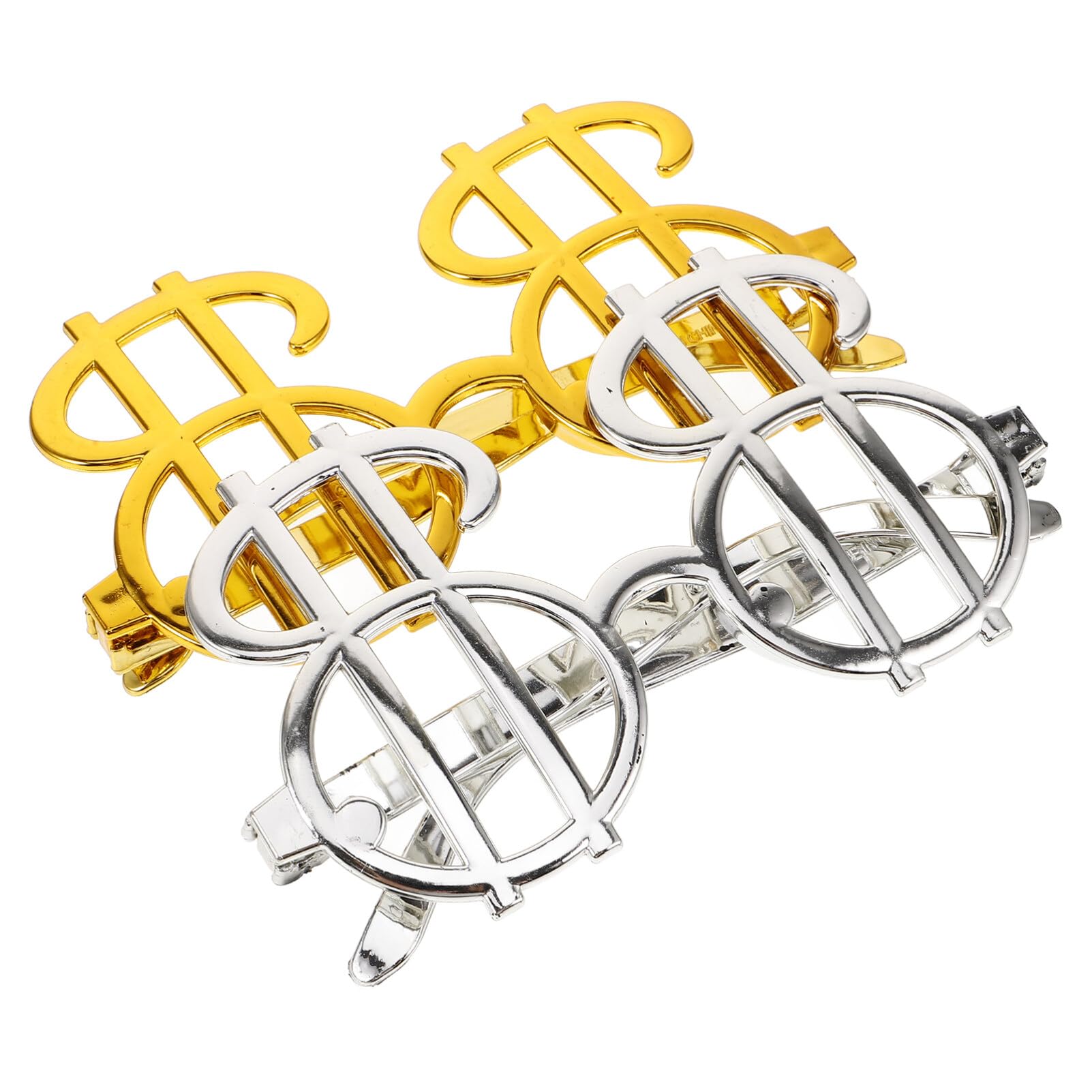 SAFIGLE Funny Money Sign Sunglasses - 2pcs 2025 New Year Glasses Adults Novelty Birthday Eyeglasses Gold Poker Game Sunglasses Cosplay Photo Props Attract Money Silver