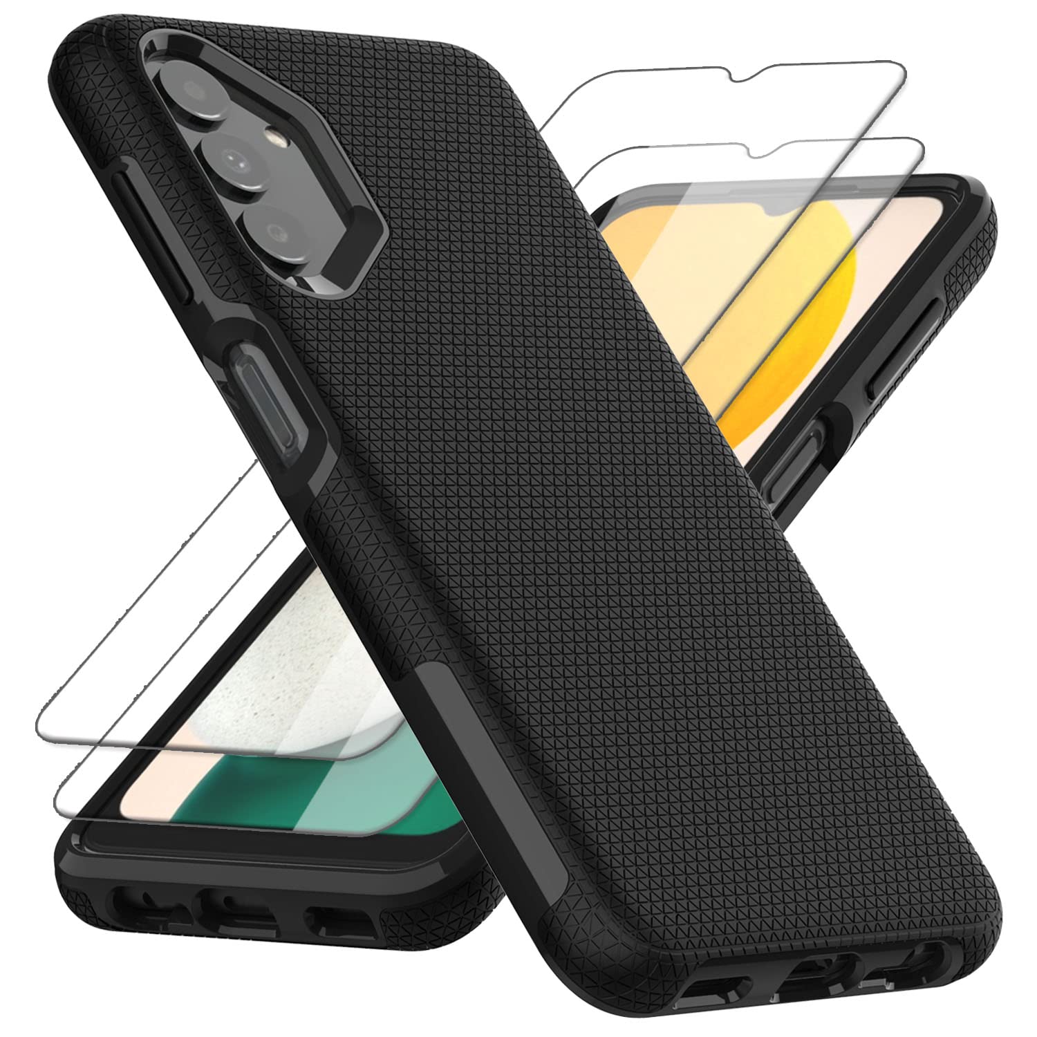 Leptech for Samsung Galaxy A13 5G Case with 2 Pack Soft TPU Screen Protector, [Anti-Slip Series] Dual Layers Rugged Tough Military Shockproof Protective Cell Phone Cover (Black)