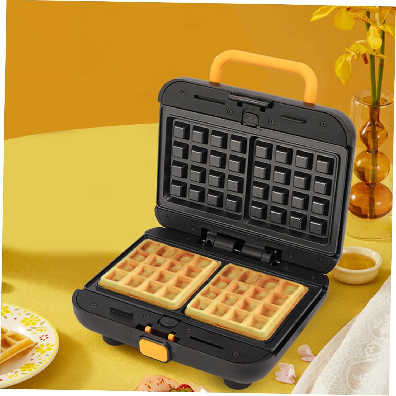 ABOOFAN 1set Mini Waffle Maker and Sandwich Toaster Compact Kitchen Baking Pan for Breakfast Removable Non-stick Plates Easy to Use for Home Cooking Us