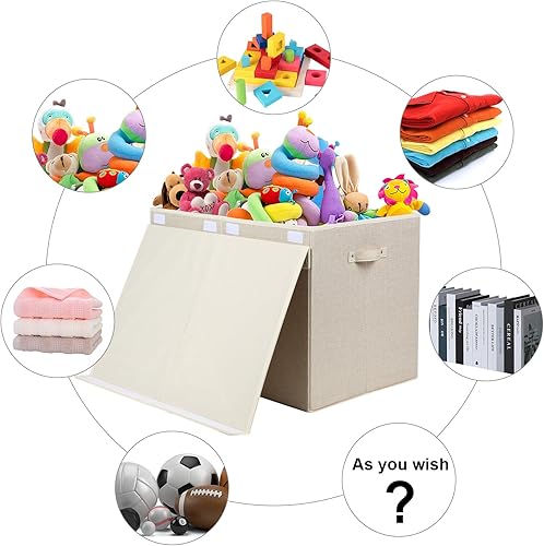 Miniatura 11 de popoly Caja de juguetes grande con tapa abatible, contenedor plegable para niños, niñas, guardería, sala de juegos, 25 x 13 x 16 pulgadas (rosa