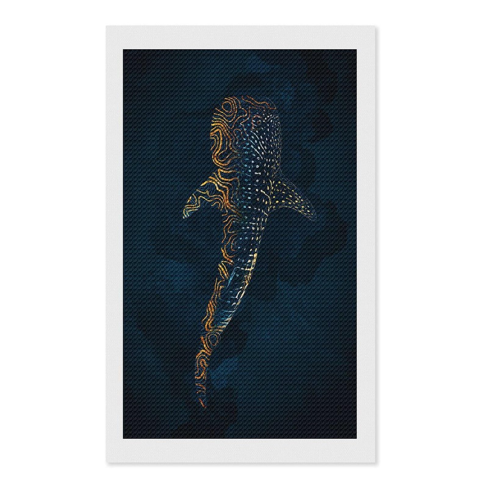 Junmoney Whale Shark in Gold Round Drill Diamond Painting 12"x20", for Adults, Creative Leisure Activity, Office Decor, Holiday Gift Idea