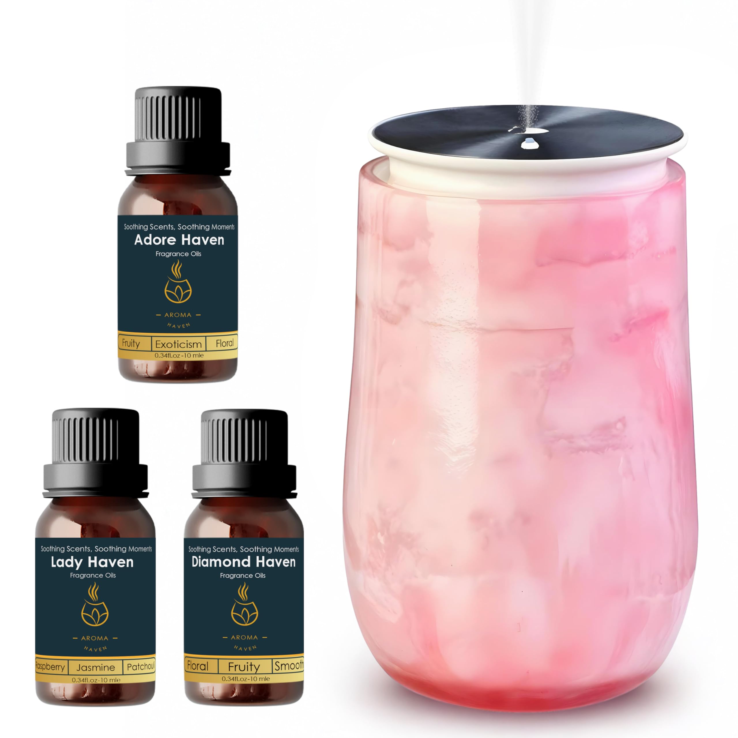 Aroma Haven Pink S5 Marble Aromatherapy Diffuser | Cordless Waterless Essential Oil Nebulizer | Portable Rechargeable Scent For Home & Bedroom | 3 Aroma Modes