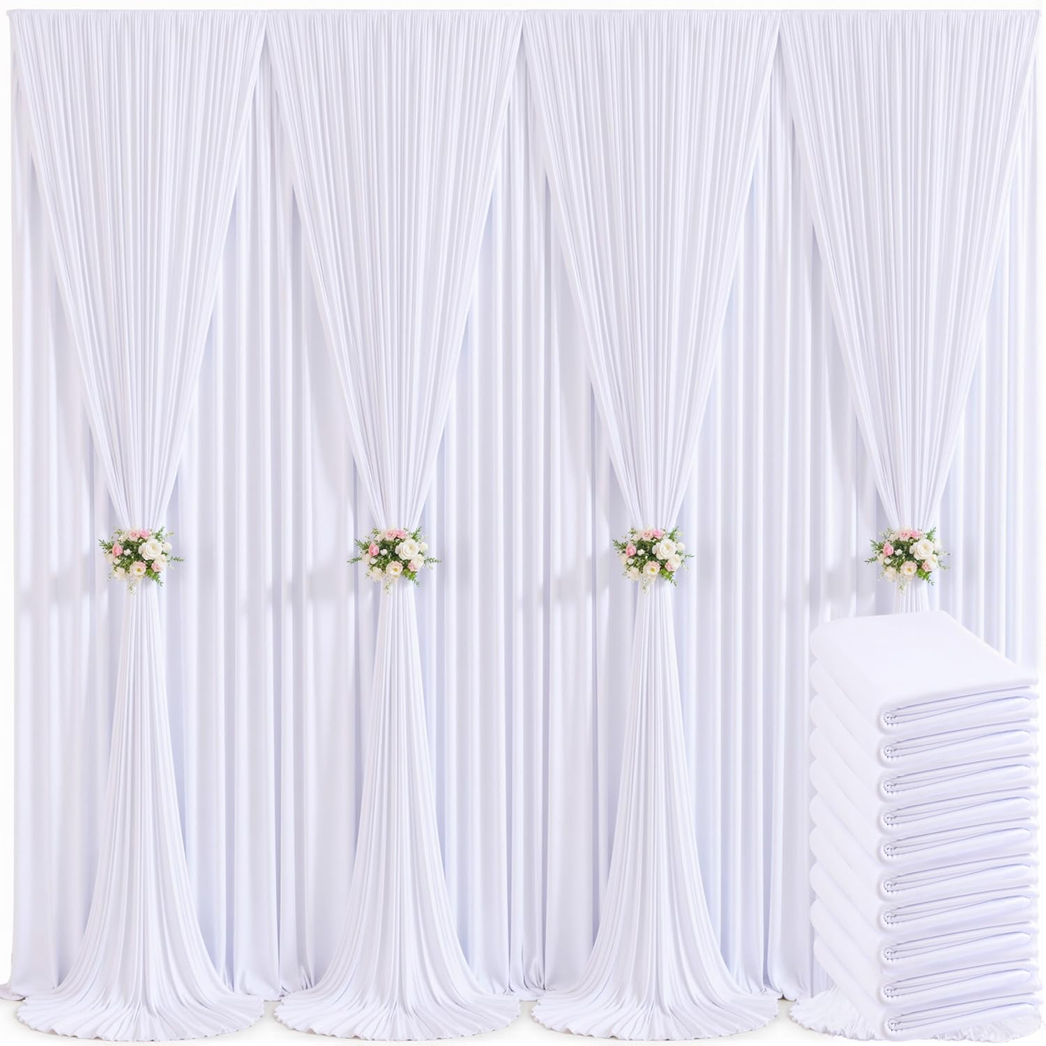 10 Panels White Backdrop Curtain for Parties Wedding Wrinkle Free 50ft x 10ft Backdrop Drapes for Baby Shower Gender Reveal Birthday Photo Photography