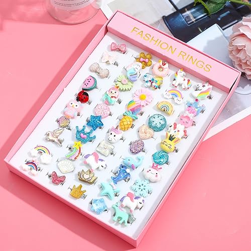 Miniatura 5 de SOTOGO 100 piezas de anillos de joyería para niña, anillo de juego de simulación y anillo de vestir, regalo para niñas pequeñas