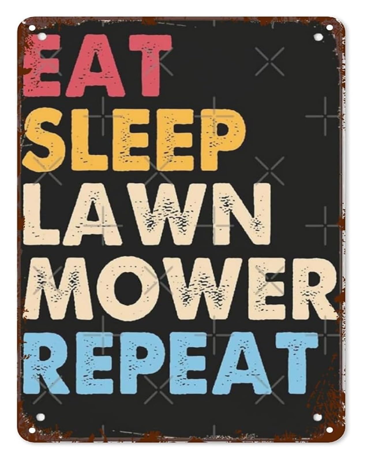 GYQYJPFZM Retro Metal Sign Eat Sleep Lawn Mower Racing Repeat Humorous Vintage Plaque for Home Garage Man Cave Cafe Yard 8 X 12 in