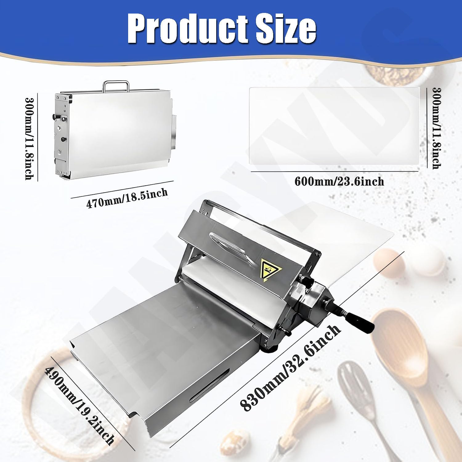 Máquina laminadora de masa plegable, equipo de panadería de acero inoxidable para pizza, cruasanes, pastelería y fondant con grosor ajustable