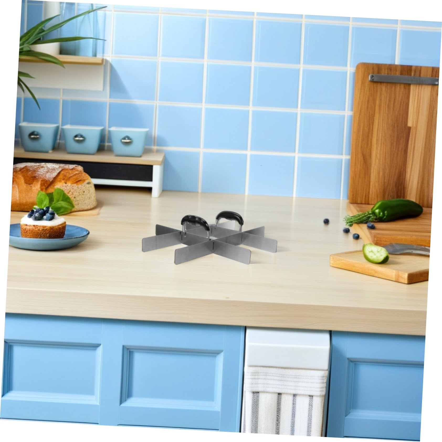 Guide de Découpe de Gâteau Inox avec Poignées Diviseur pour Moule Rectangulaire à Brownies Partiteur de Portions pour Cheesecake Tiramisu et Riz Outil Multifonction pour Pâtisserie