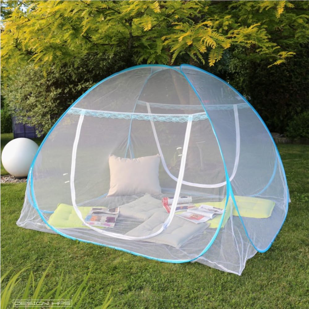APANA Großes Moskitonetz 200x200x160 cm – Bett Moskitonetz Pop Up mit 2 Türen & Reißverschluss, Fiberglasrahmen – geräumiges Mückenzelt/Insektenschutz für Doppelbett & Camping