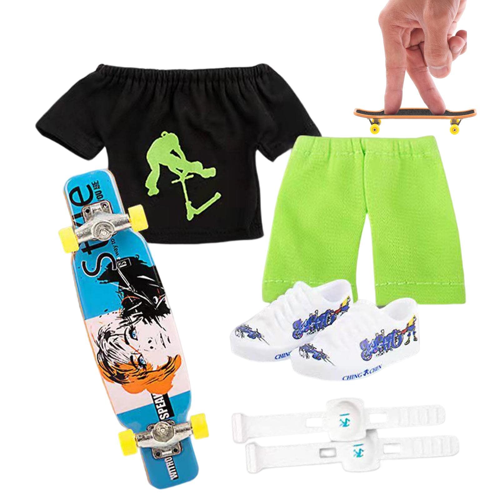 Wenmin monopatín Dedo Mini, Kit Juguetes patineta pequeña, Paquete Juguetes para los Dedos, Regalos para niños con Pantalones para los Dedos, Camiseta para los Dedos, Zapatos