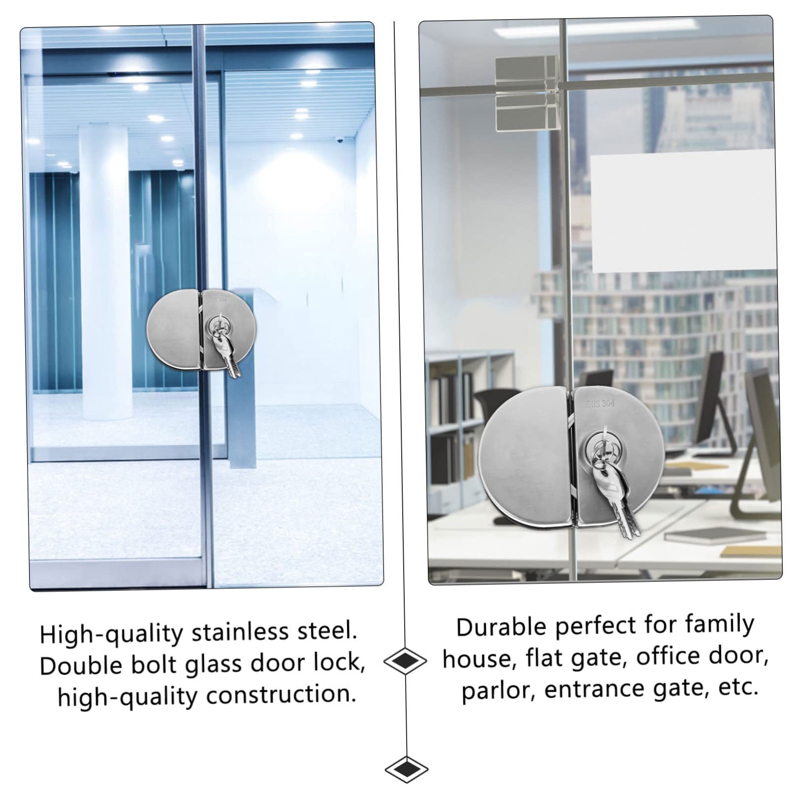 WOONEKY Serrure de Porte Sécurité Renforcée en Acier Inoxydable 304 avec Double Loquet pour Porte Vitrée Double Battant ou Portail D'appartement