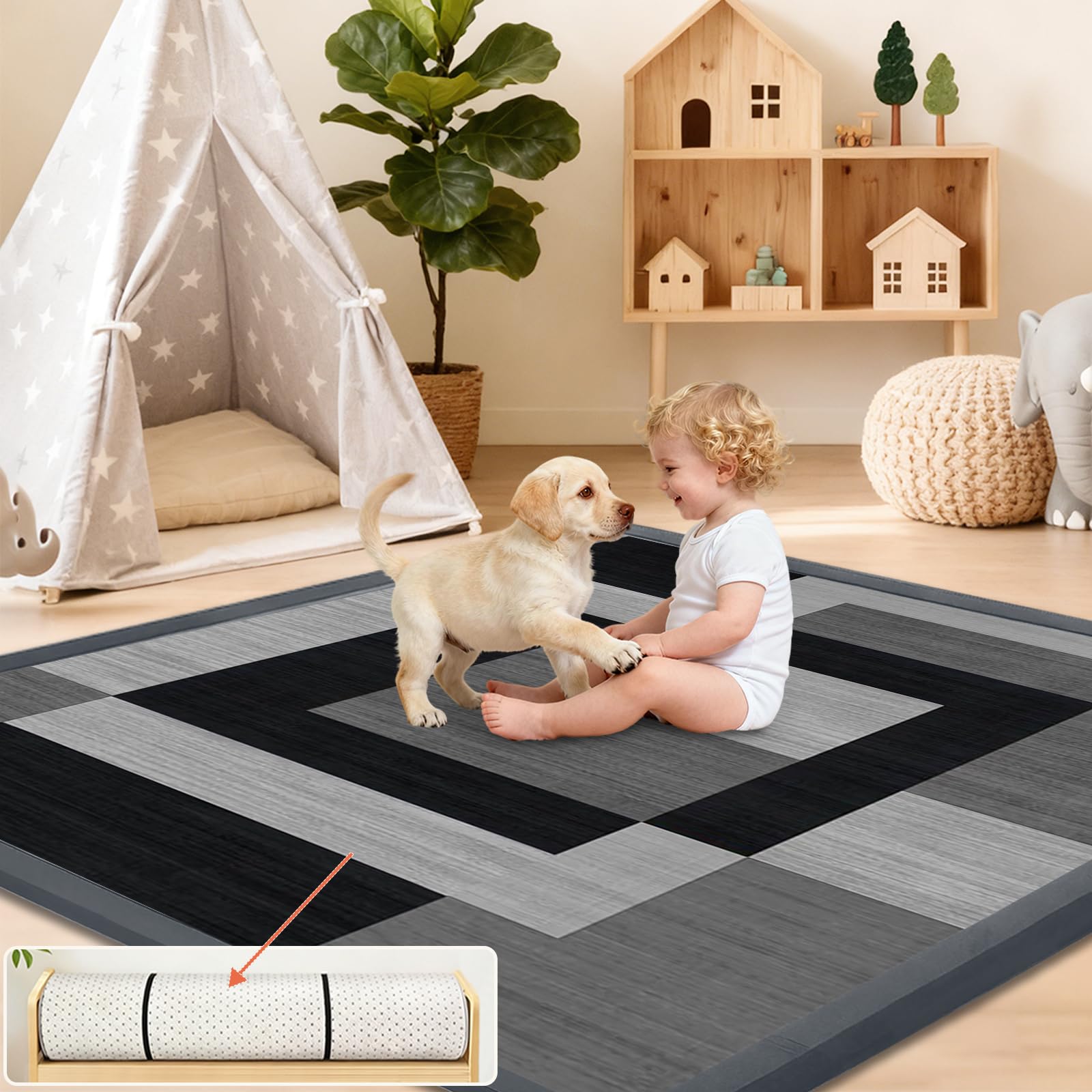 Spielmatte Baby/Krabbelmatte Baby, Teppich für Kinderzimmer mit hochwertigem Memory-Schaum, 2 cm Dick Krabbelmatte Baby, Krabbeldecke, Tatami Matte 190 x 300cm
