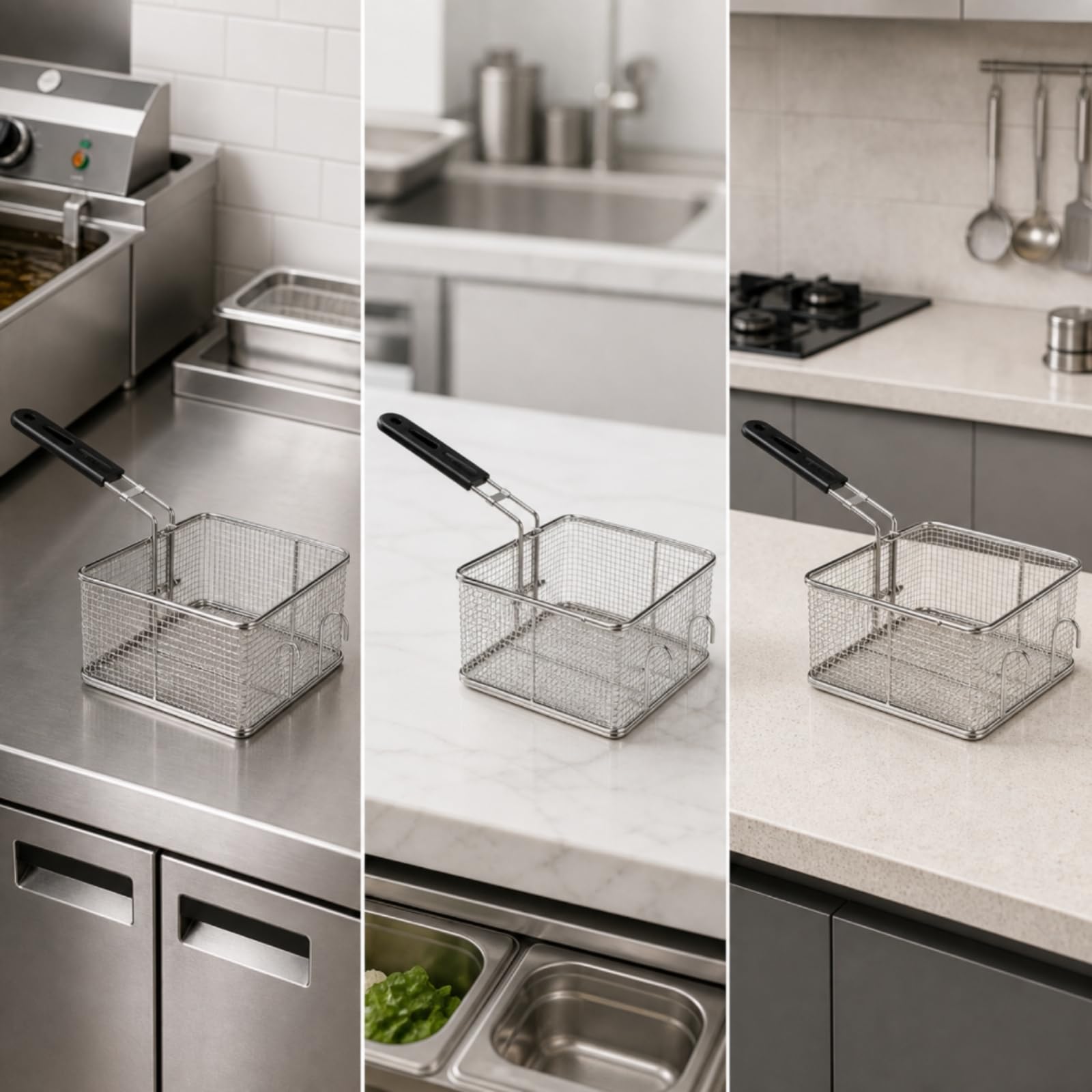 Ronyme Panier Friture Carré En Acier Inoxydable Panier Friture Poignée Indéformable pr Égttage D' Fri, 8L