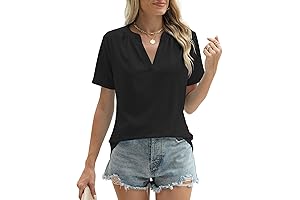 Womens Casual Loose Fit V-Neck Short Sleeve Blouse Summer Tops T-Shirts