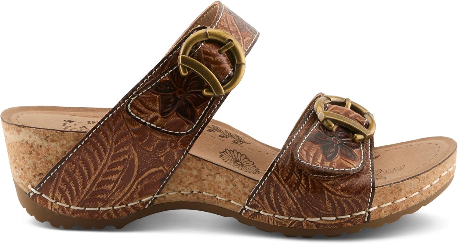 L`Artiste Thebrassring Women’s Leather Sandal with Cushioned Wedge Comfort