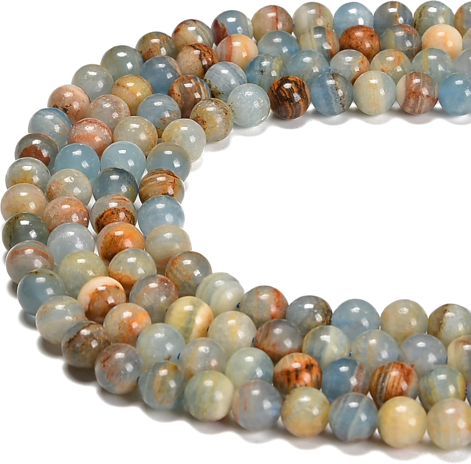 JM Design Blue Selenite Smooth Round Beads Size 12mm 15.5'' Strand for Jewelry Making