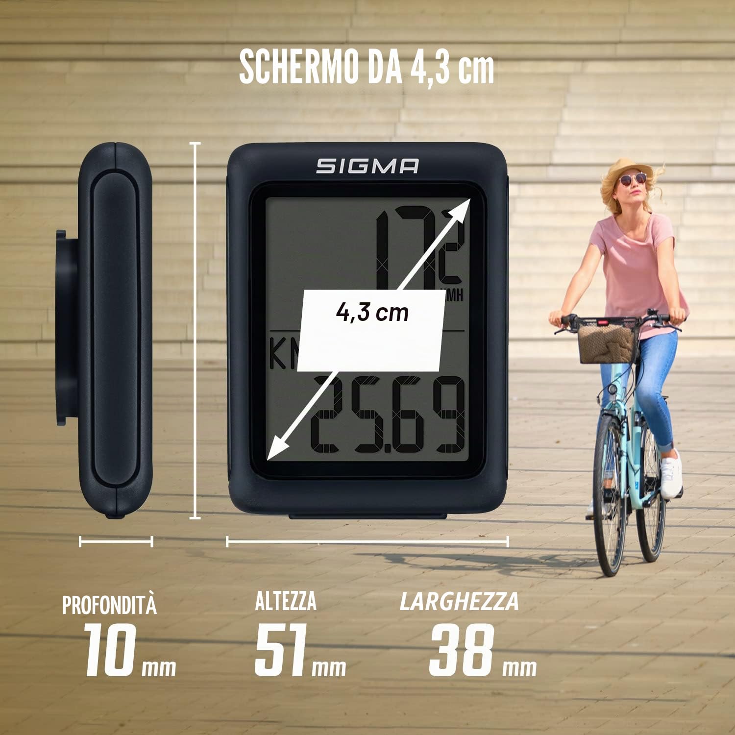 SIGMA BC 5.0 WR Ciclocomputer a filo 5 funzioni per principianti tasti grandi display chiaro