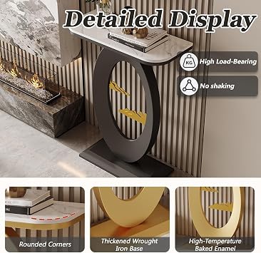 Modern Entryway Table with Sintered Stone Tabletop,Narrow Console Table with Metal Frame,Sturdy Structure Sofa Tables,for Hallway,Entrance,Foyer,Living Room(Black1,60 * 30 * 75cm)