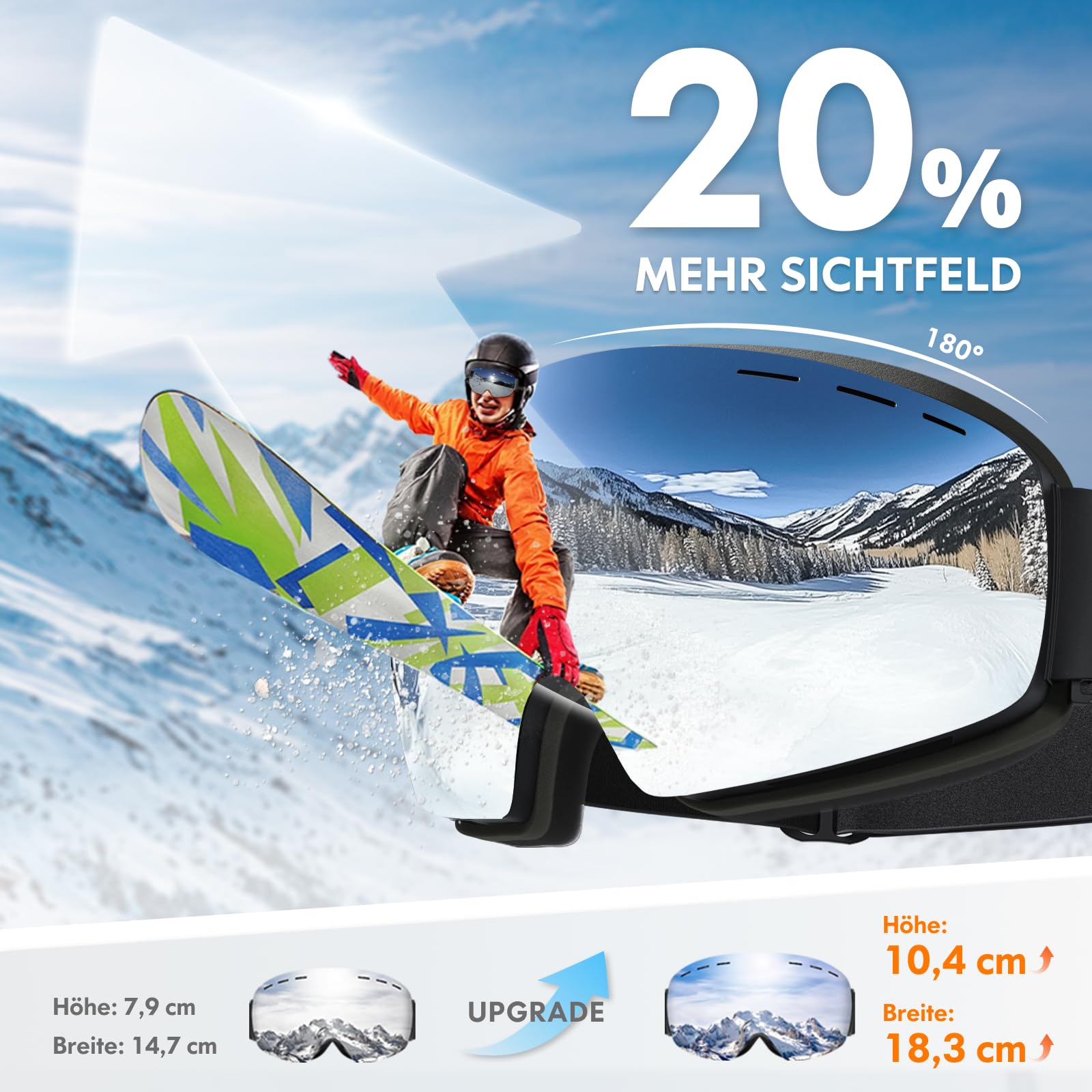 DADA-PRO Skibrille Herren Damen Ski Brille 100% UV Schutz Anti Fog Helmkompatibel Rahmenlose Skibrille für Brillenträger OTG Ski Goggles Snowboard Brill