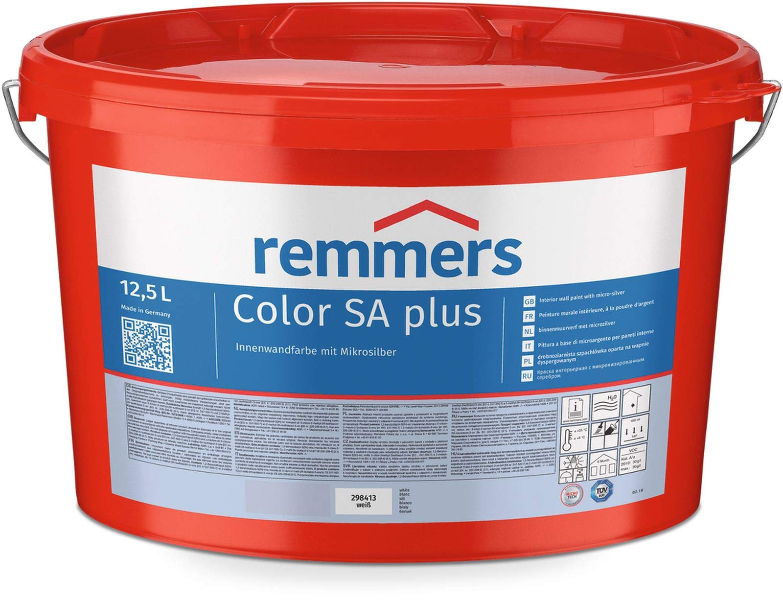Remmers Color SA Plus - Pittura per interni a bassa emissione di emissioni con micropilente, 12,5 l, colore: Bianco