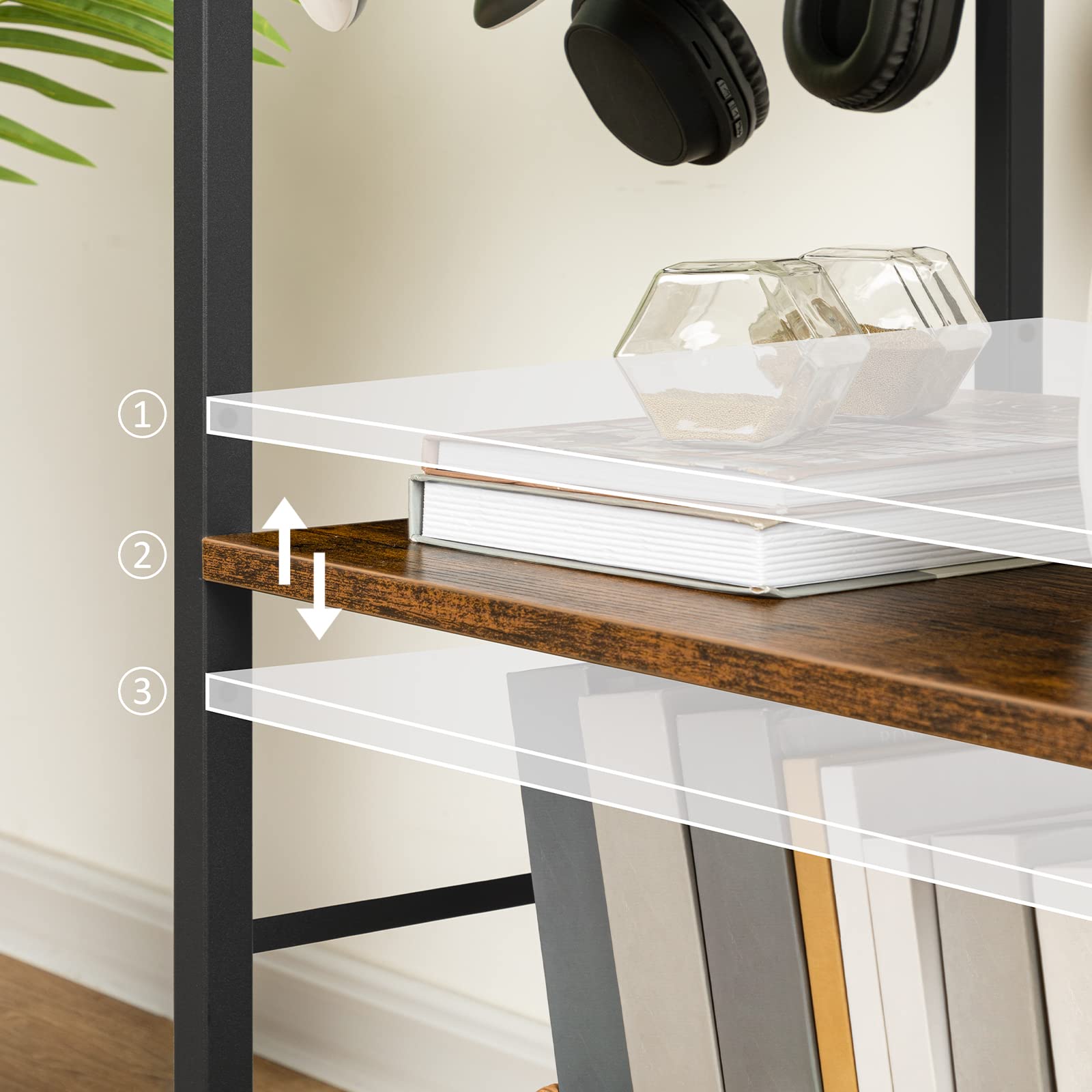 HOOBRO Support d'Imprimante, Chariot Mobile à 3 Niveaux, Étagère de Rangement, avec Porte-Documents, Réglable en Hauteur, Industriel, pour Bureau, École, Domicile, Marron Rustique EBF21PS01