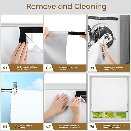 Miniatura 7 de Persianas para ventanas, persianas enrollables 100% opacas, 36 x 72 pulgadas, sin cables, con cintas, sin taladro, persianas opacas de viaje,