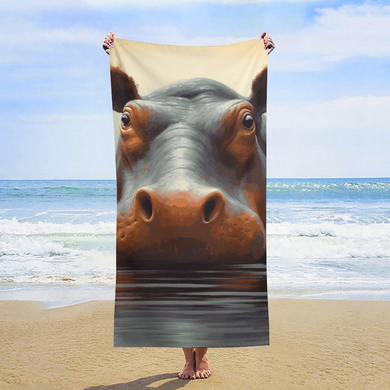 Anceky Oversized Hippo Beach Towel Soft Microfiber Bath Towel Quick Dry Absorbent Travel Pool Towels Lightweight Sand Free Blanket Machine Washable for Swim Picnic