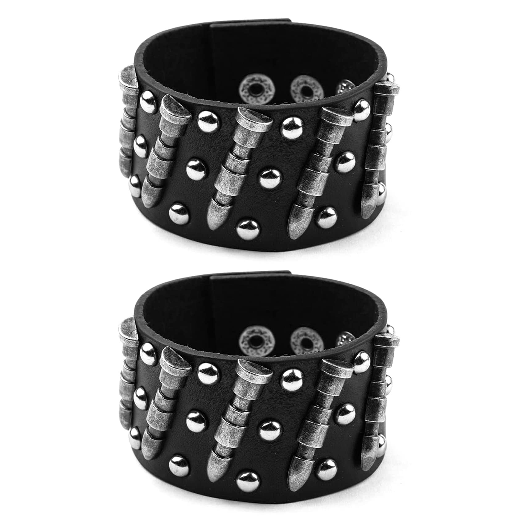 Bracciale Punk Chiodato Eigso - In Pelle Con Rivetti, Stile Retro Biker, Regolabile Per Uomo E Donna - Foto 6