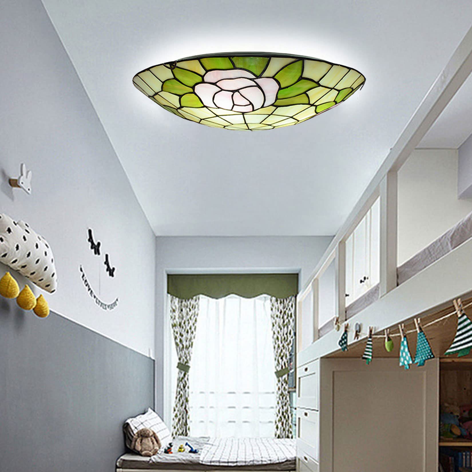 Plafonniers Tiffany vitrail beige 2 lumières | Plafonnier encastré hall couloir