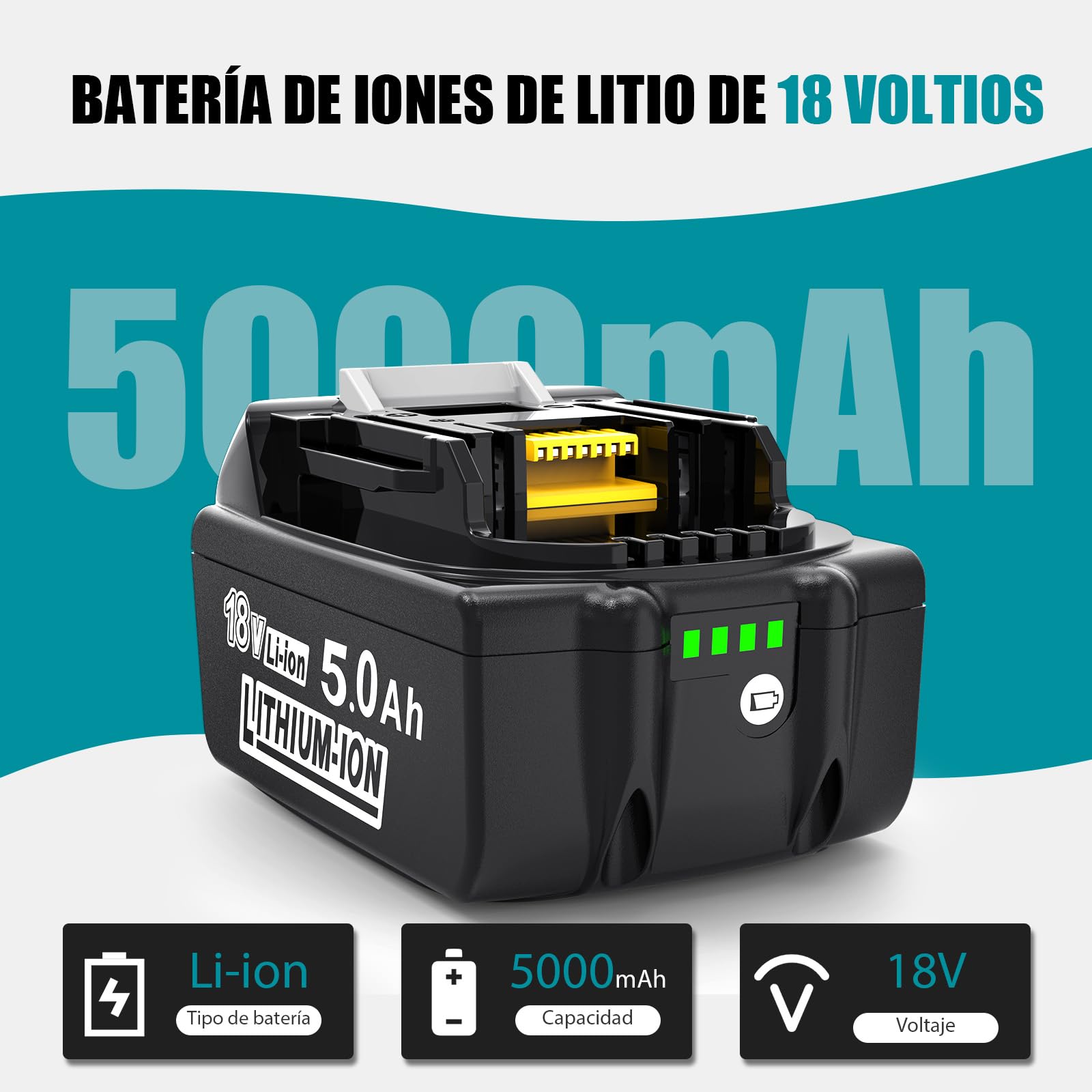 Batería de Repuesto para Makita 18V Batería: 5000mAh Li-Ion batería de Repuesto Compatible con BL1850B BL1850 BL1860B BL1860 194205-3 LXT-400 (2 Unidades) | Batería de ion de litio compatible con BL1860B BL1860 BL1830 194205-3 LXT-400 (2 unidades)