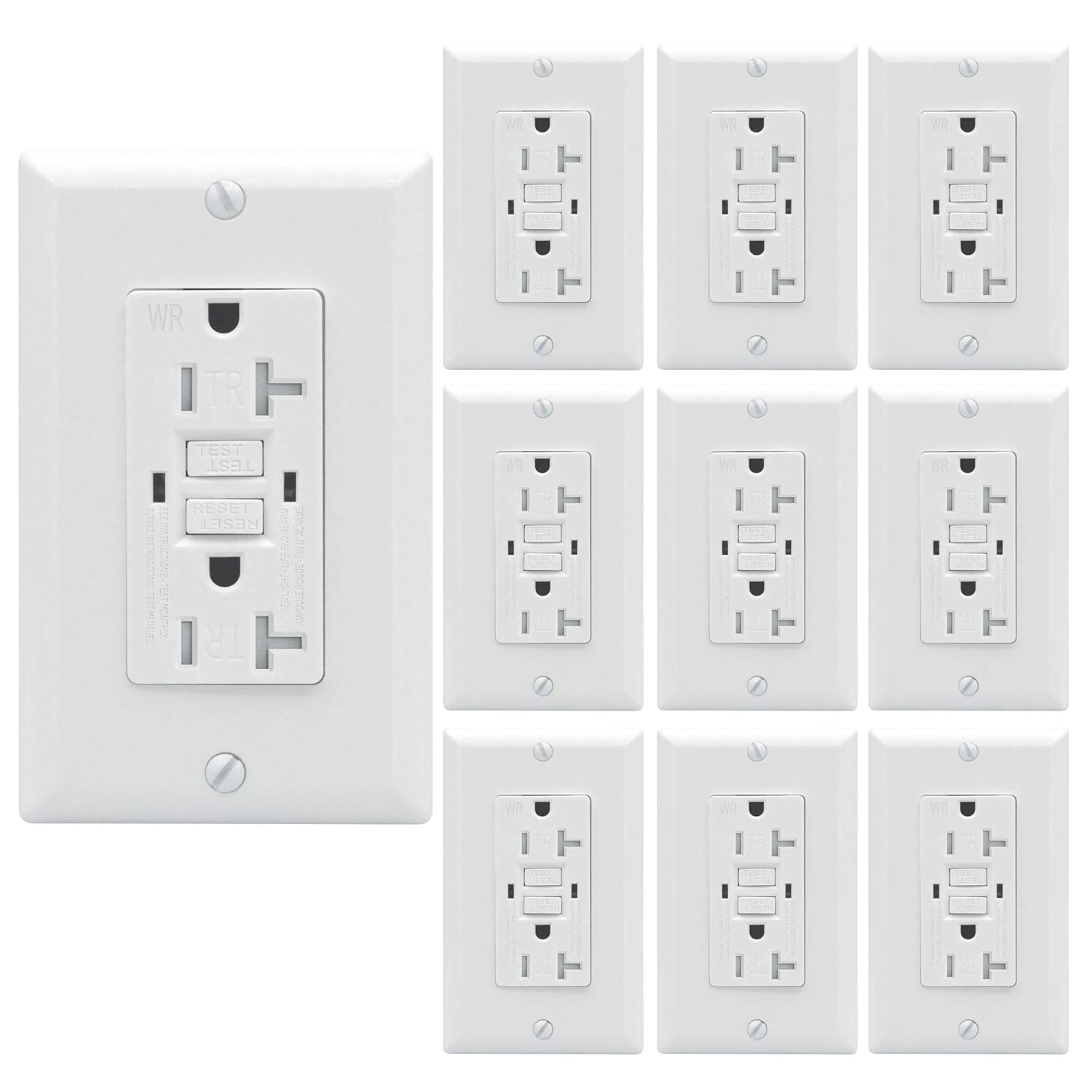 GFCI 20A Self Test, Tamper and Weather Resistant Duplex Receptacle Standard Decorative Outlet with LED Indicator, Ground Fault Circuit Interrupter, UL 943, White (10-Pack)