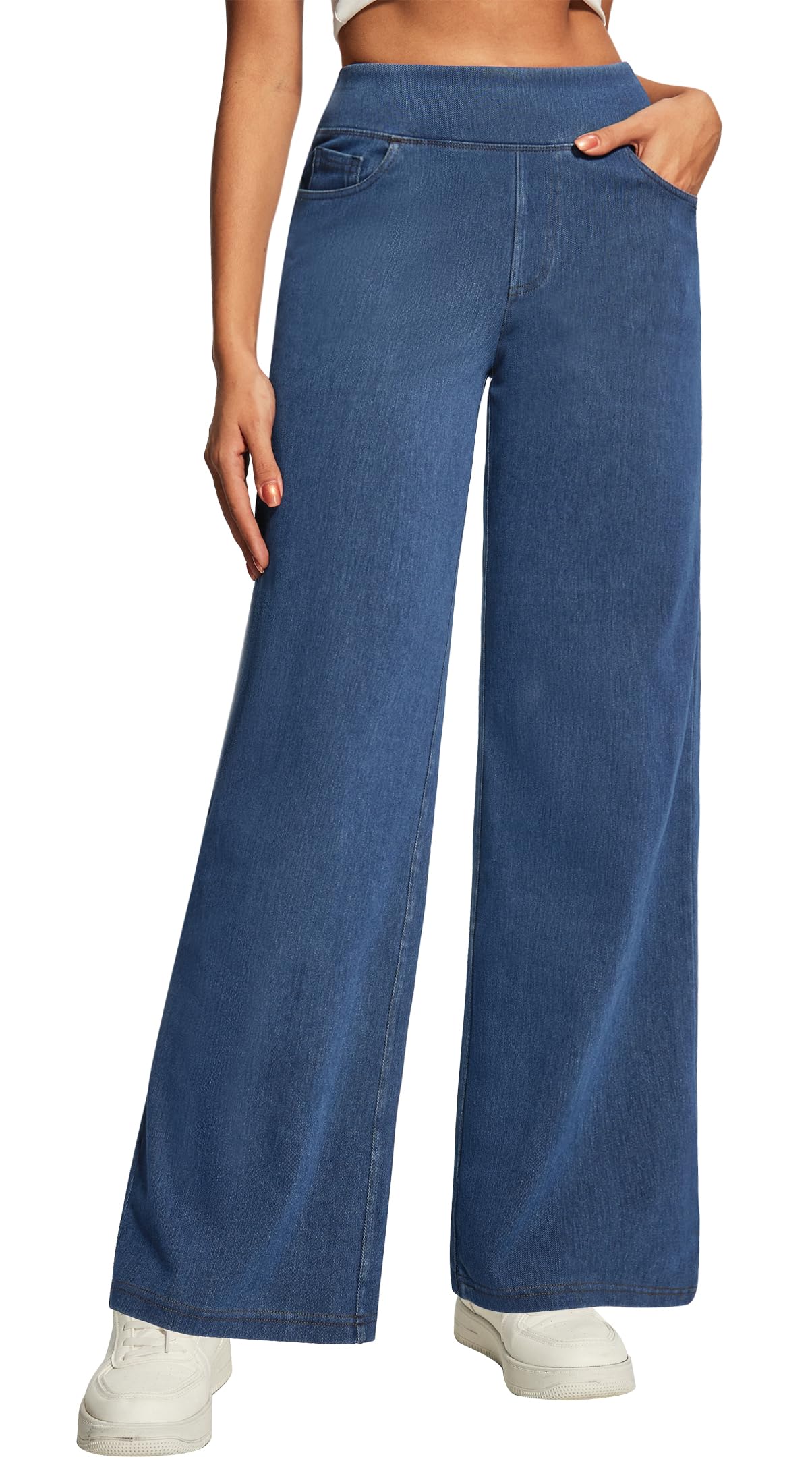 Wide Leg Jeans for Women Stretchy Pull On Sweatpant Jeans