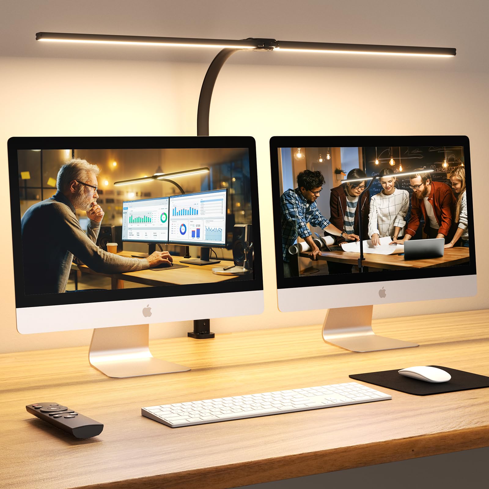 Lámpara de escritorio de doble cabeza LED, 24W 76CM Lámpara de escritorio con pinza para oficina en casa, 3200K-6500K Lámpara de cuello de cisne para oficina, lámpara de mesa para protección