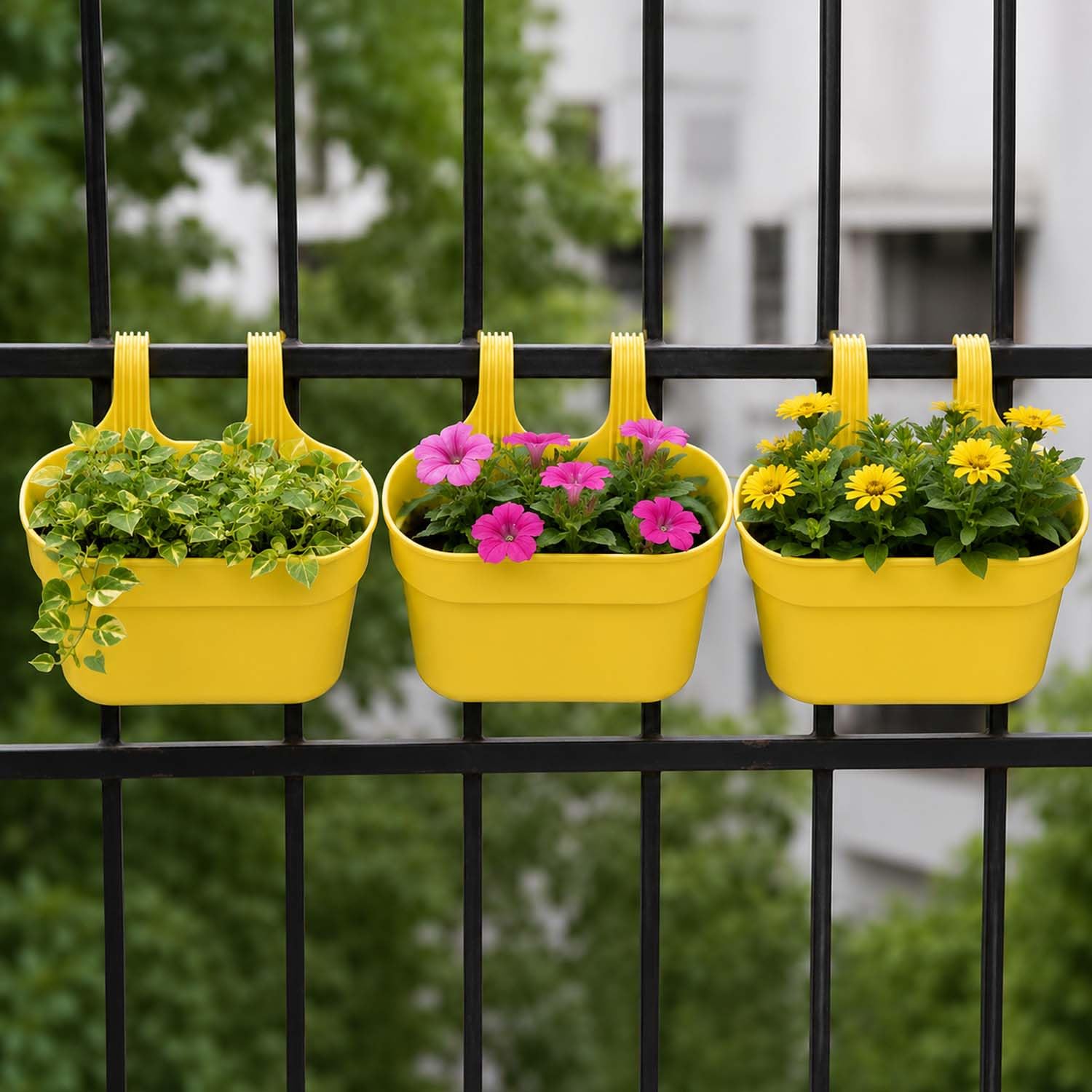 Go Hooked Railing Planters - 3 Hanging Flower Pots -15 Go Hooked Railing Planters - 3 Hanging Flower Pots -15