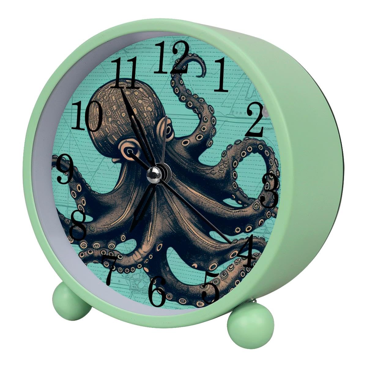 Luoweisi Alarm Clock Nautical Octopus, Silent Non-Ticking with Night Light