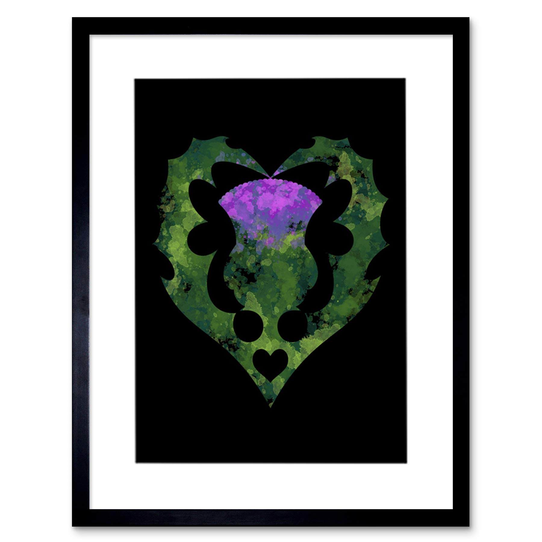 Wee Blue Coo Painting Thistle Scottish Scotland Flower Abstract Framed Wall Art Print
