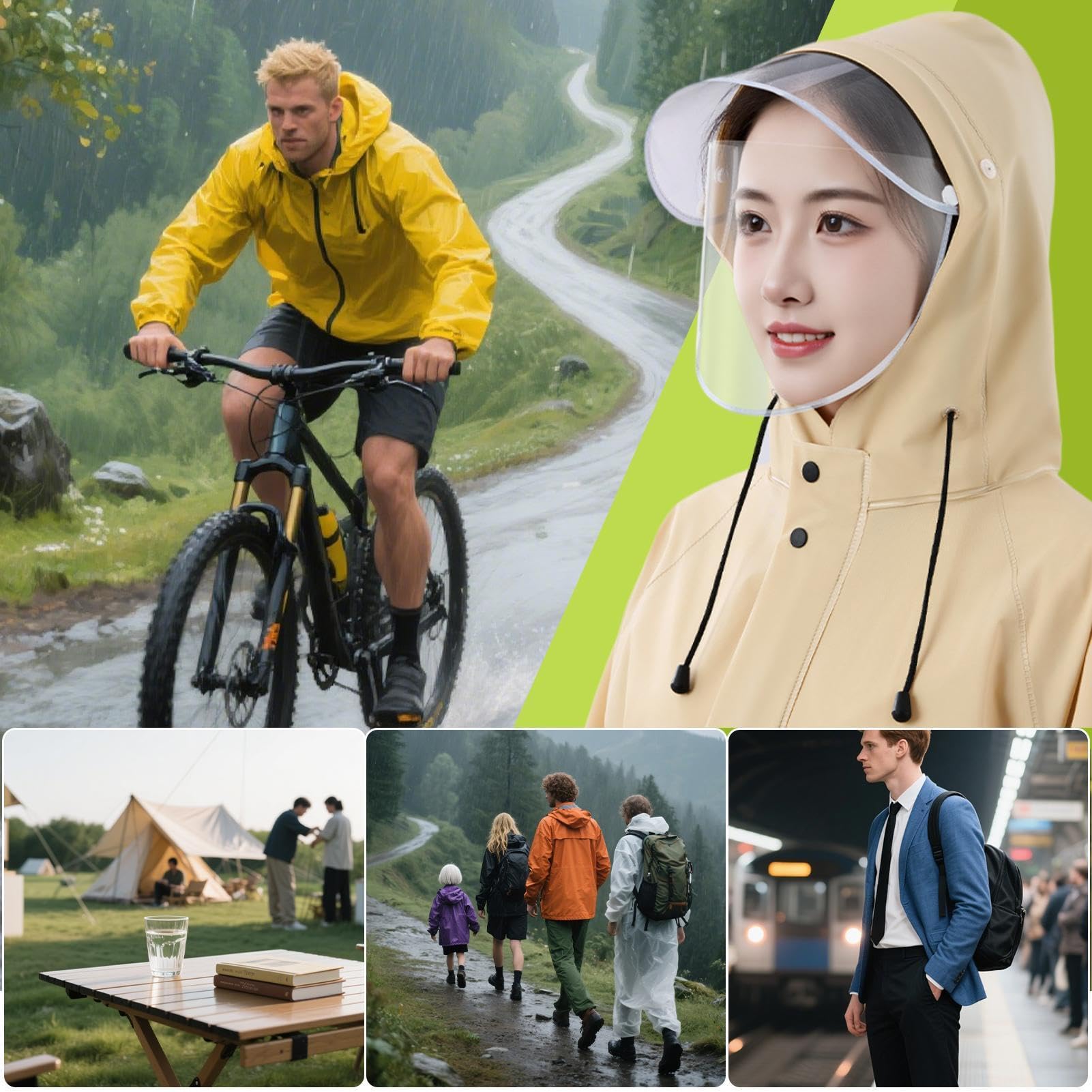 Generisch Chubasquero, ropa de lluvia transpirable - Chaquetas ligeras Pantalones Mono Reutilizable Para Senderismo Pesca Camping Equitación Trabajo