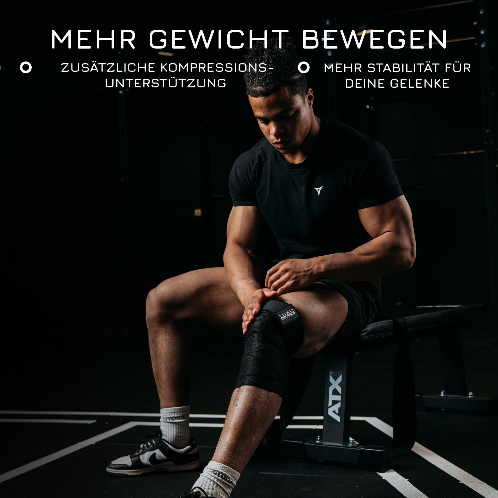 BREAKING LIMITS Kniebandage Kraftsport – Kniebandagen für Powerlifting, Gym, Krafttraining & Bodybuilding – Knee Sleeves Wraps 200CM (Paar)