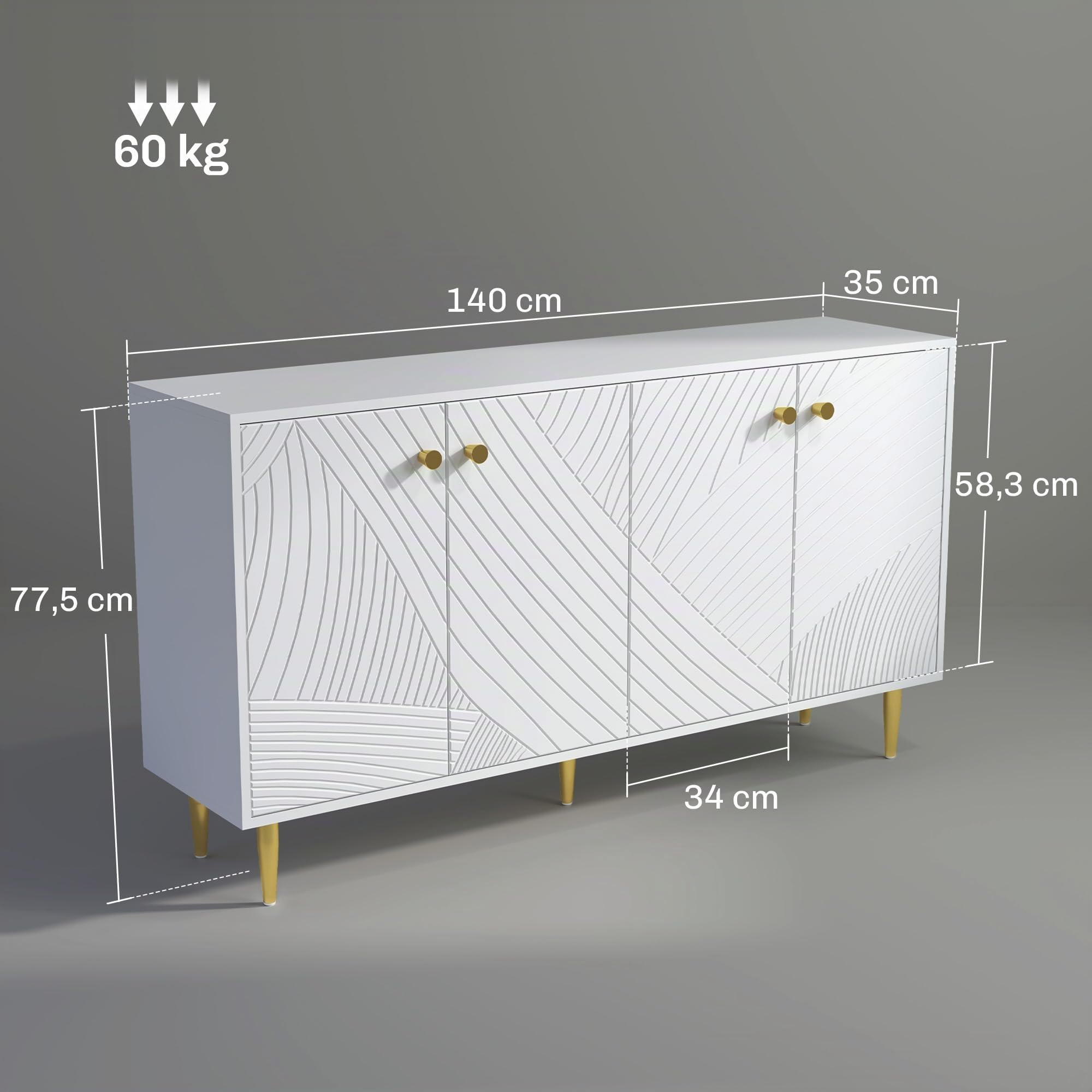 HOMCOM Buffet Salon Meuble Style Moderne Placards 140 x 35 x 77,5 cm Blanc