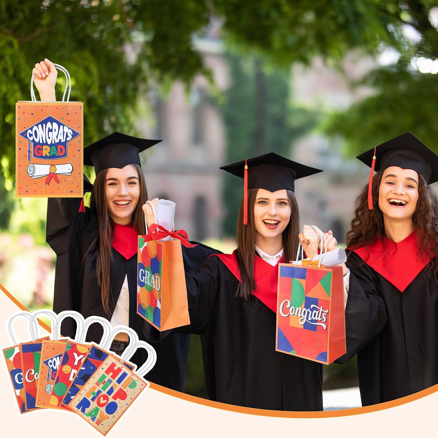 Motipuns 30 Pcs 2026 Graduation Gift Bag with Handles Grad Goodie Bags Bulk Graduation Paper Party Treat Bags for College Senior Grad Season Theme Party Supplies Decoration