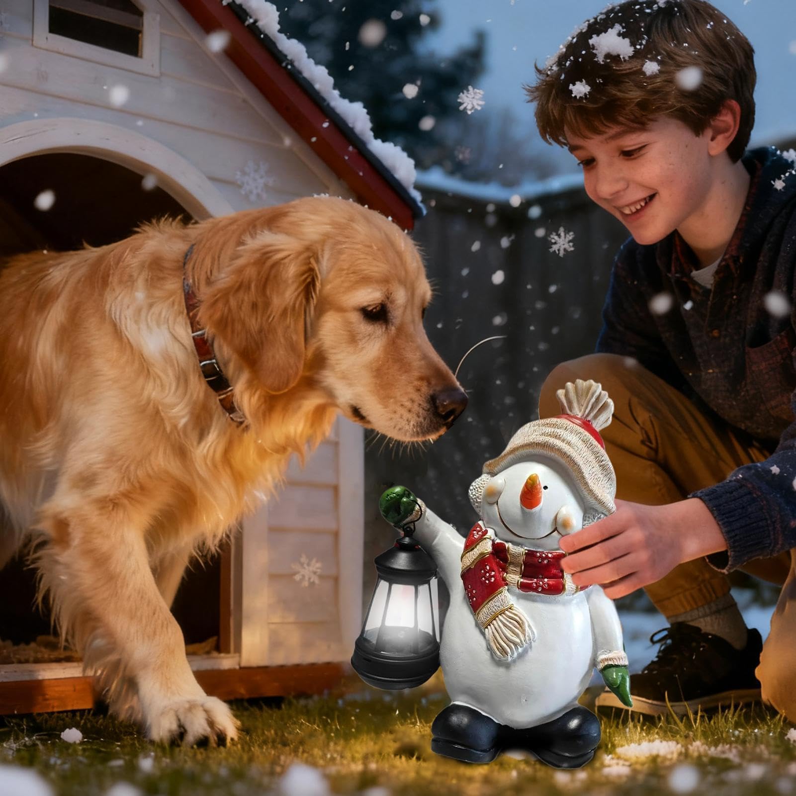 Generico Pupazzo di Neve per il Natale Resina Con Illuminazione Solare