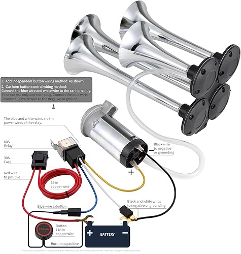 Vista 20 de FARBIN - Bocina de aire de 4 trompetas, 12/24 V, 178 dB, superpotente, incluye solenoide eléctrico, universal, para trenes, camiones, SUV y lanchas